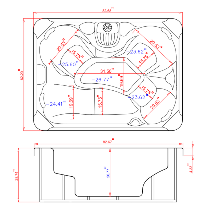 Empava 4 Person Freestanding Rectangular Outdoor Hot Tub | EMPV-SPA3527