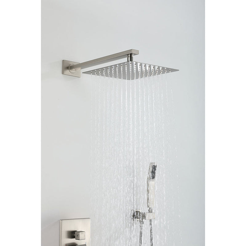 Amelia Brushed Nickel Shower Set w/ 10" Square Rain Shower, Handheld, and Tub Filler (image 1)