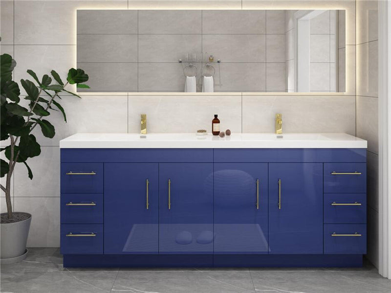 Elsa 84" Freestanding Vanity in Glossy Night Blue with Double Sink