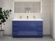 Elsa 60" Freestanding Vanity in Glossy Night Blue with Double Sink