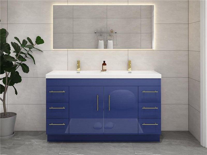 Elsa 60" Freestanding Vanity in Glossy Night Blue with Double Sink