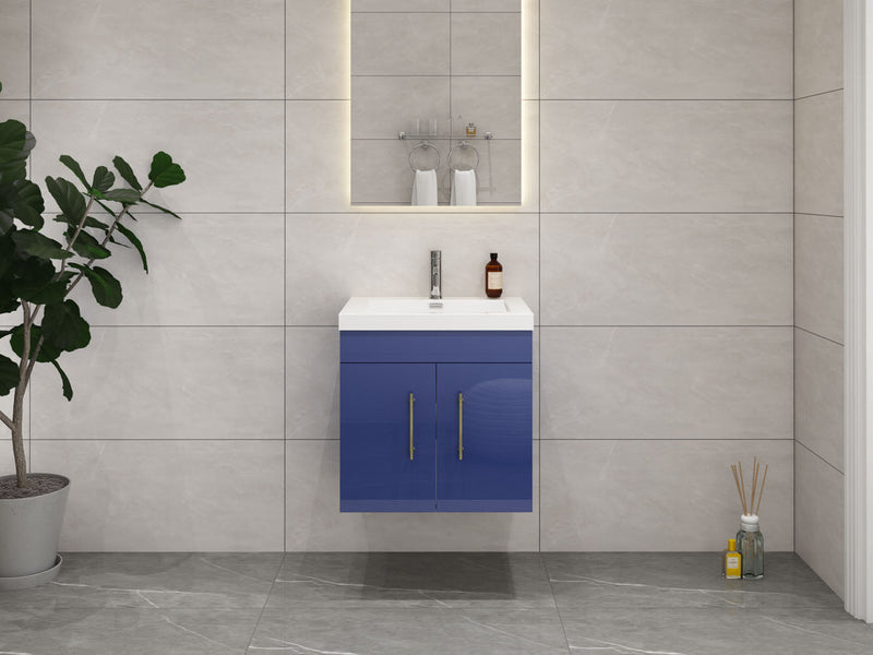 Elsa 24" Wall Mounted Floating Vanity in Glossy Night Blue