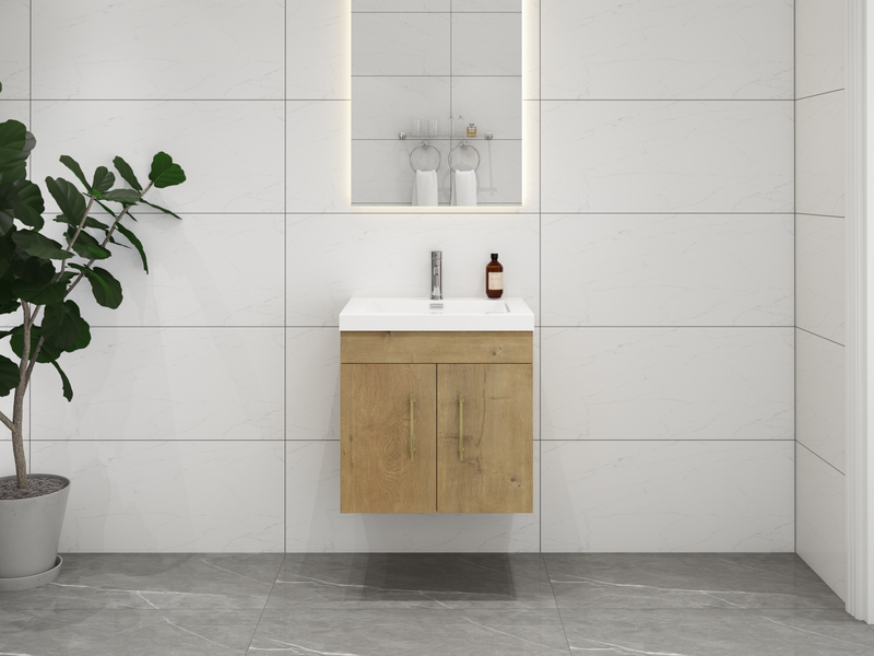 Elsa 24" Wall Mounted Floating Bathroom Vanity with Reinforced Acrylic Sink in Oak | Better Vanity