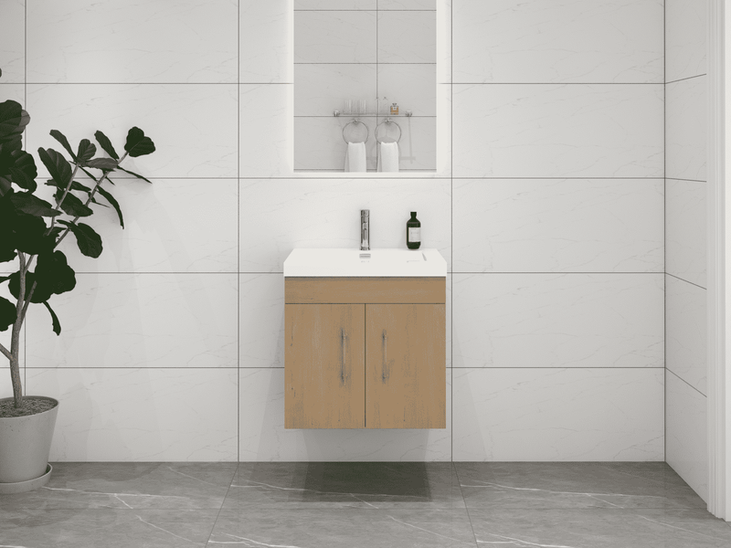 Elsa 24" Wall Mounted Floating Bathroom Vanity with Reinforced Acrylic Sink in White Oak | Better Vanity