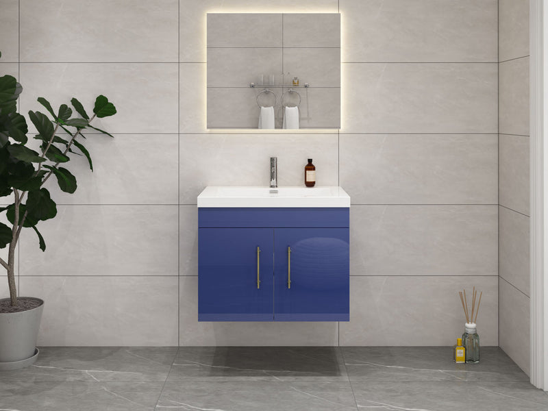 Elsa 30" Wall Mounted Floating Vanity in Glossy Night Blue