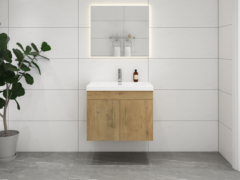 Elsa 30" Wall Mounted Floating Bathroom Vanity with Reinforced Acrylic Sink in Oak | Better Vanity