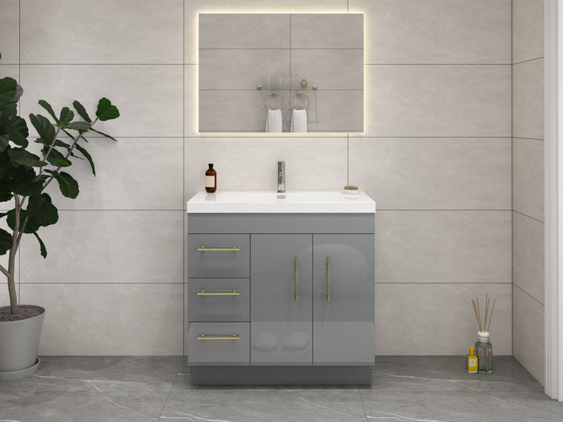 Elsa 36" Freestanding Vanity in Glossy Gray