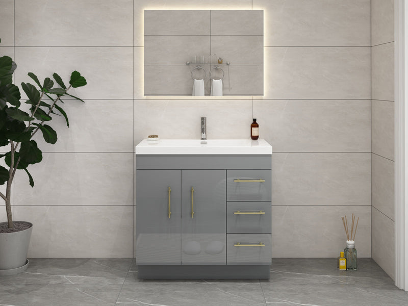 Elsa 36" Freestanding Vanity in Glossy Gray