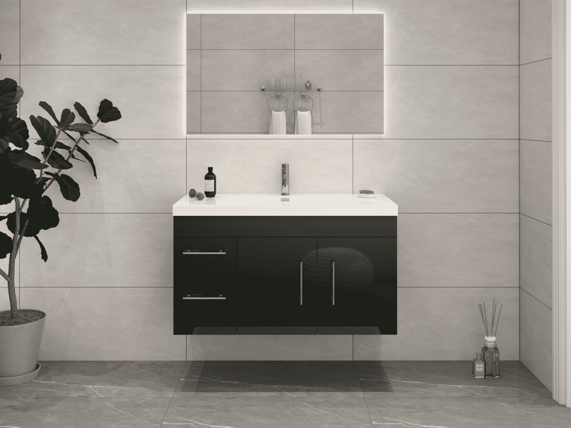 Elsa 42" Wall-Mounted Floating Bathroom Vanity with Reinforced Acrylic Sink in Gloss Black | Better Vanity