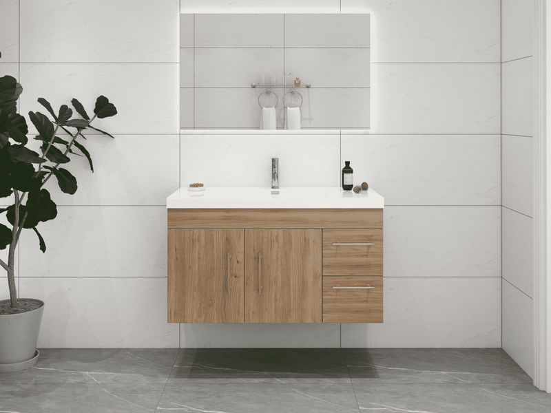 Elsa 42" Wall-Mounted Floating Bathroom Vanity with Reinforced Acrylic Sink in Oak | Better Vanity