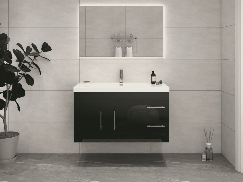 Elsa 42" Wall-Mounted Floating Bathroom Vanity with Reinforced Acrylic Sink in Gloss Black | Better Vanity