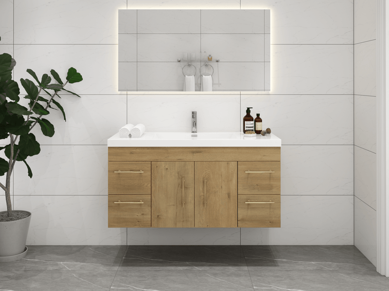 Elsa 48" Wall Mounted Floating Bathroom Vanity with Reinforced Acrylic Sink in Oak | Better Vanity