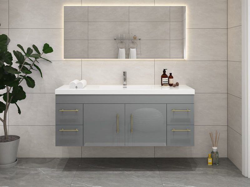 Elsa 60" Wall Mounted Floating Vanity in Glossy Gray