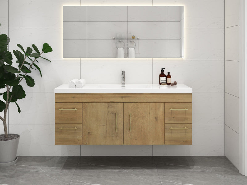 Elsa 60" Wall Mounted Floating Bathroom Vanity with Reinforced Acrylic Sink in Oak | Better Vanity