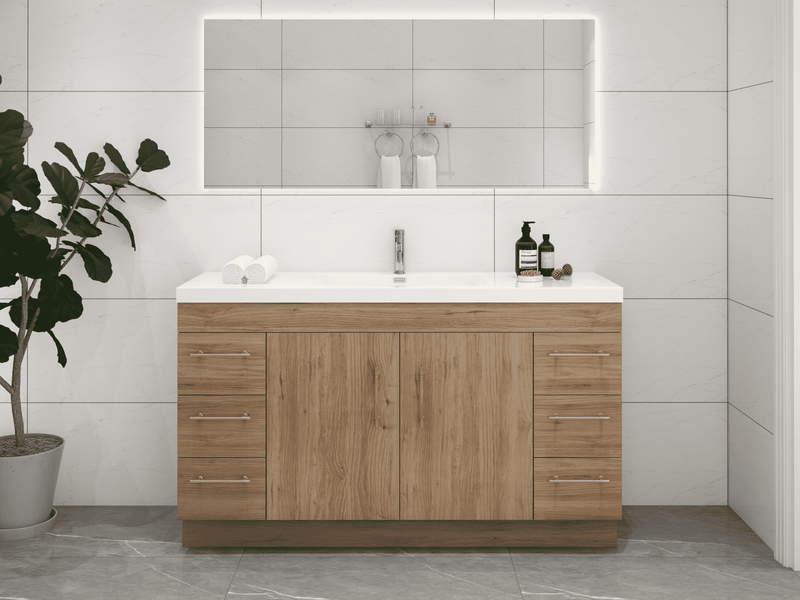 Elsa 60" Freestanding Bathroom Vanity with Reinforced Single Acrylic Sink in Natural Oak | Better Vanity