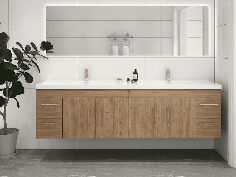 Elsa 72" Wall-Mounted Floating Bathroom Vanity with Reinforced Acrylic Double Sink in Natural Oak | Better Vanity