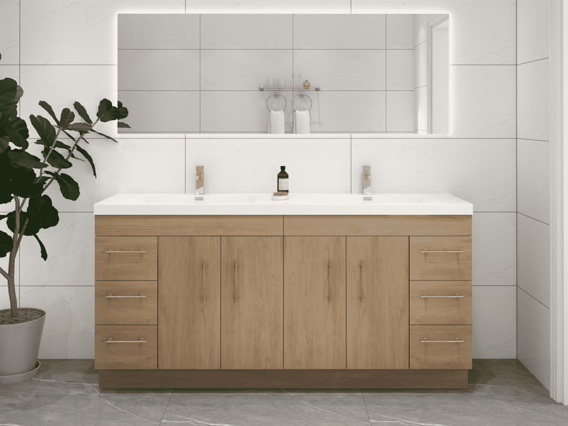 Elsa 72" Freestanding Bathroom Vanity with Reinforced Acrylic Double Sink in White Oak | Better Vanity
