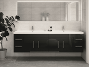 Elsa 84" Wall-Mounted Floating Bathroom Vanity with Reinforced Acrylic Double Sink in Gloss Black | Better Vanity
