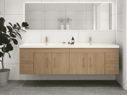 Elsa 84" Wall Mounted Floating Bathroom Vanity with Reinforced Acrylic Double Sink in White Oak | Better Vanity