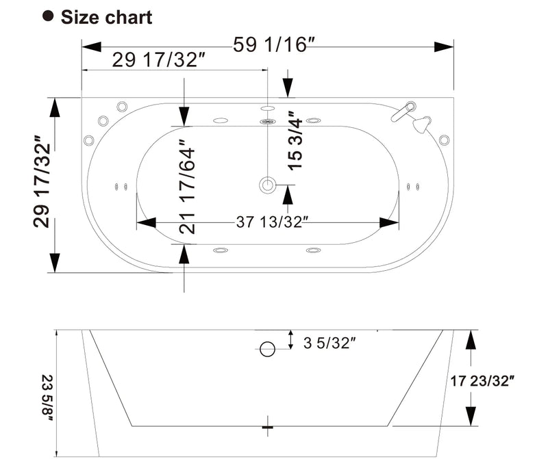 Empava 59" Freestanding Whirlpool Bathtub with Center Drain | EMPV-59AIS06