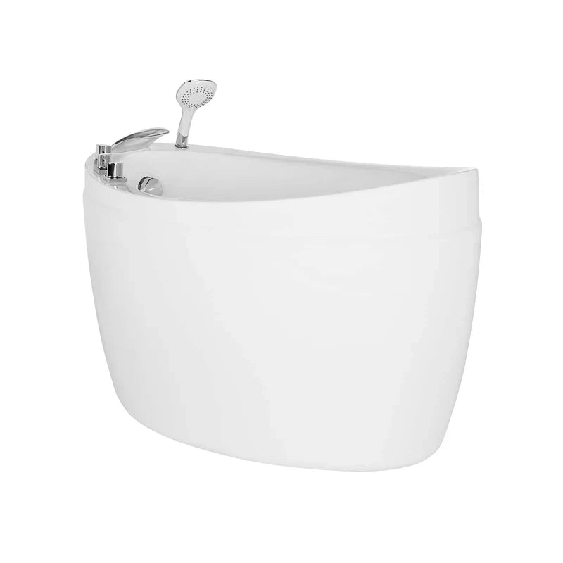 White water fountain with curved design and handheld drinking spout, isolated on light background