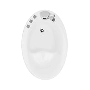 White egg-shaped computer mouse with three buttons and scrolling wheel, designed with minimalist ergonomic contours.