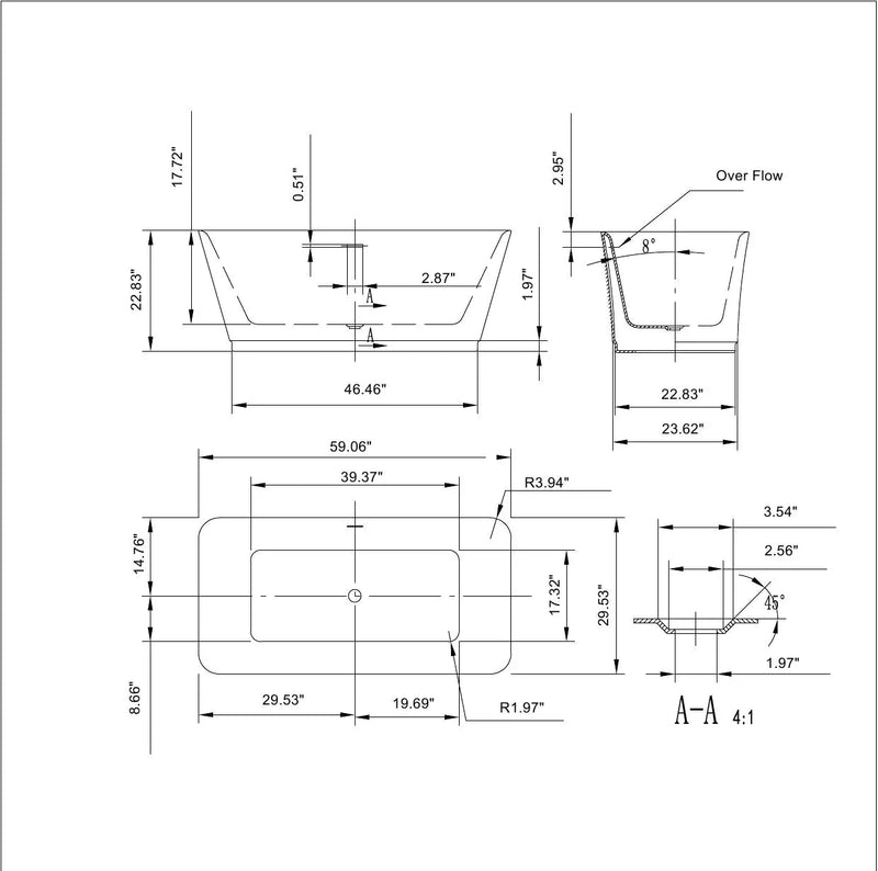 Empava 59" Freestanding Soaking Tub with Center Drain | EMPV-59FT1511
