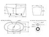 Technical schematic of freestanding bathtub with detailed measurements and RF wireless remote specifications, showing top, side, and bottom views.