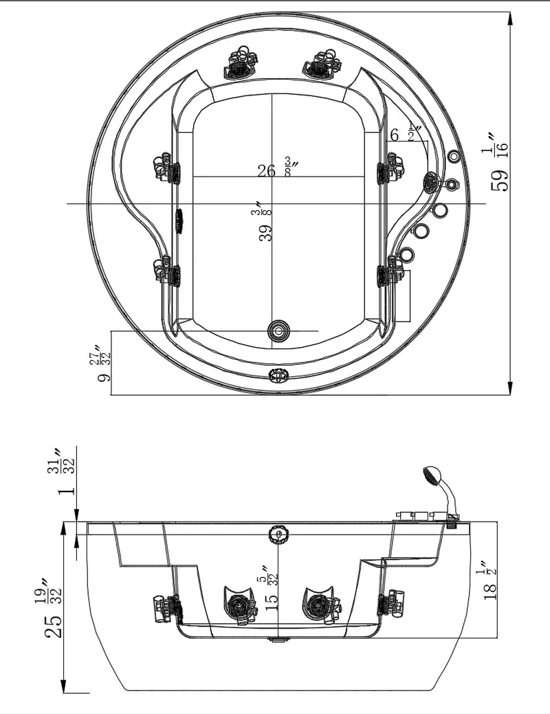 Empava 59" Freestanding Whirlpool Round Tub with Right Drain | EMPV-59JT005