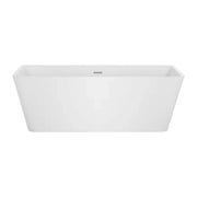 Sleek white rectangular freestanding bathtub with clean modern design and central drain