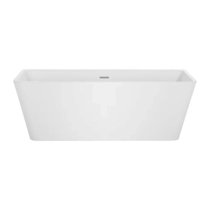 Sleek white rectangular freestanding bathtub with clean modern design and central drain
