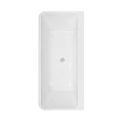 White rectangular bathtub with rounded edges and a central drain hole