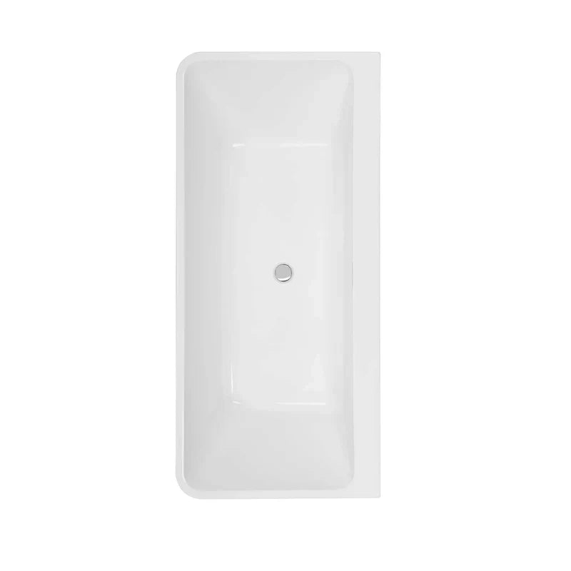 White rectangular bathtub with rounded edges and a central drain hole