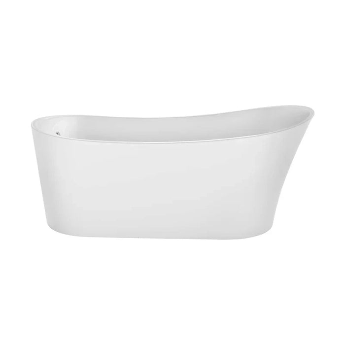 Modern white freestanding bathtub with curved design against a plain background