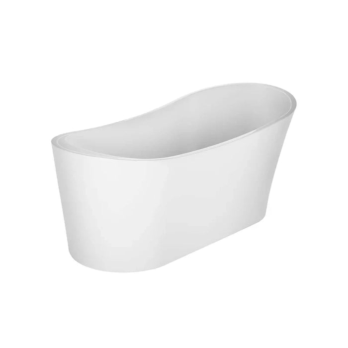 White standalone bathtub with curved edges and smooth, minimalist design against a neutral background.