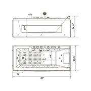Empava 67" Alcove Combination Massage Thermostatic LED Tub with Left Drain EMPV-67JT351LED, luxurious white acrylic, spa-l...