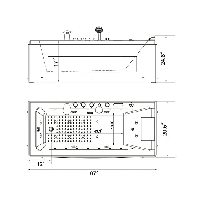 Empava 67" Alcove Combination Massage Thermostatic LED Tub with Left Drain EMPV-67JT351LED, luxurious white acrylic, spa-l...