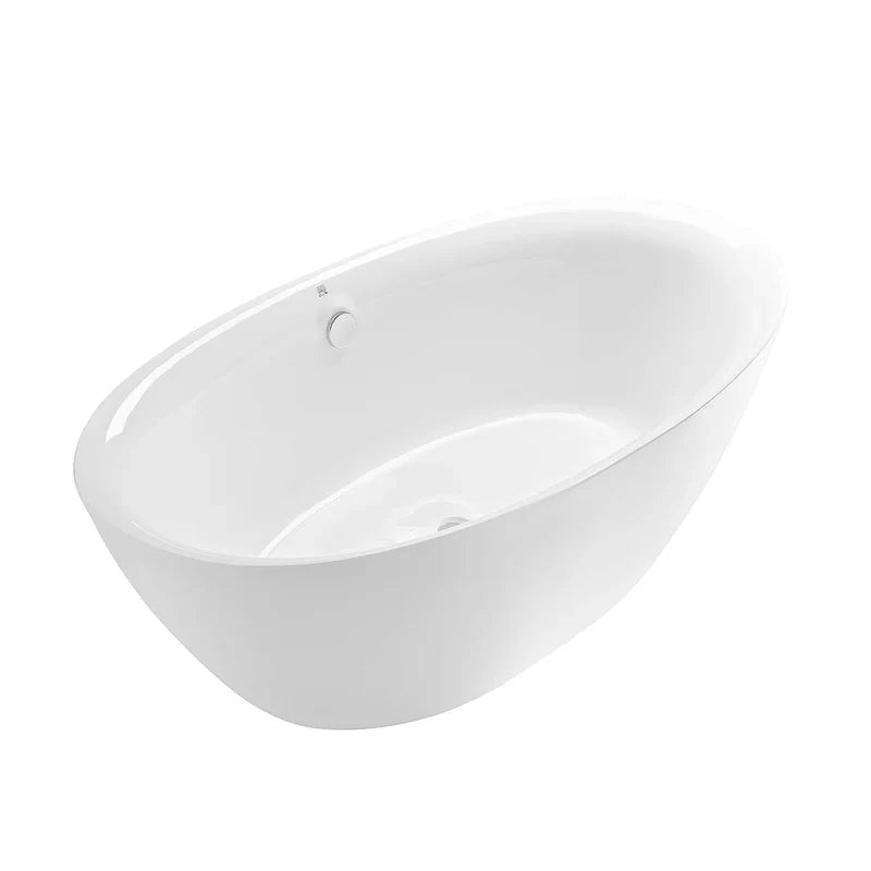 Sleek white freestanding bathtub with curved sides and minimalist design against a neutral background