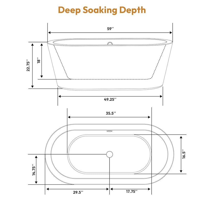 Empava 59" Freestanding Soaking Tub with Center Drain | EMPV-59FT1505