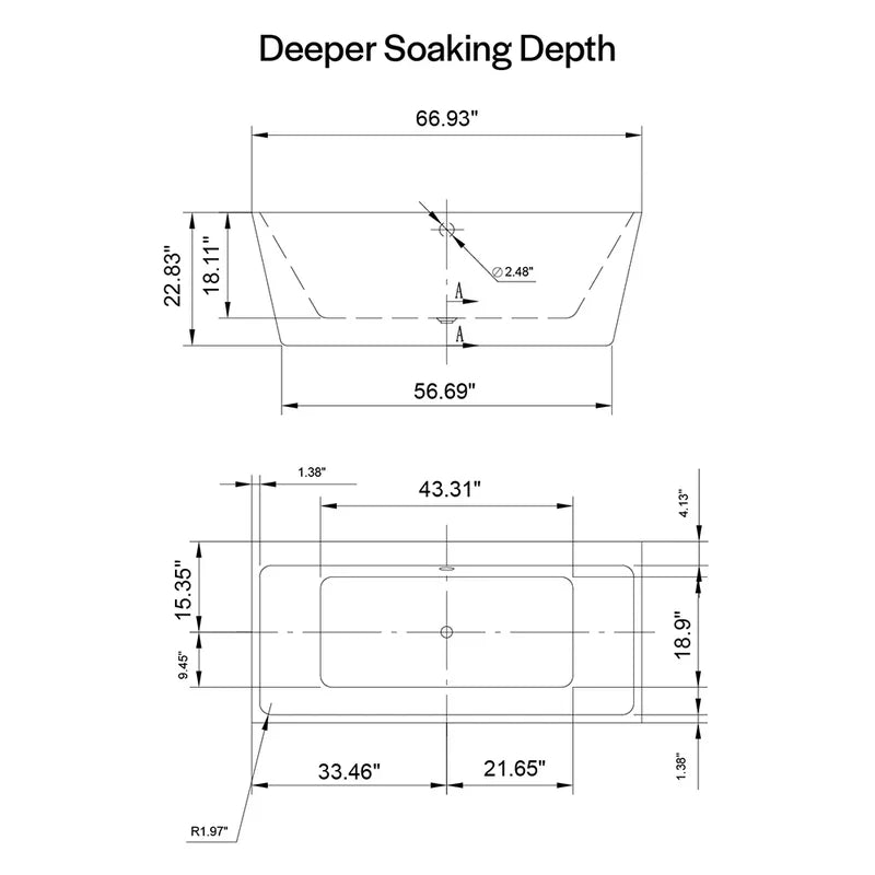 Empava 67" Freestanding Soaking Tub with Center Drain | EMPV-67FT1516