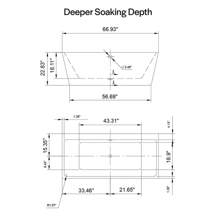 Empava 67" Freestanding Soaking Tub with Center Drain | EMPV-67FT1516
