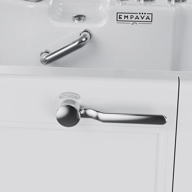 Chrome handheld shower head and bath fixture with Empava Spa logo in monochrome.