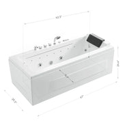 Empava 67" Alcove Combination Massage Thermostatic LED Tub with Left Drain EMPV-67JT351LED, luxury spa experience, white a...