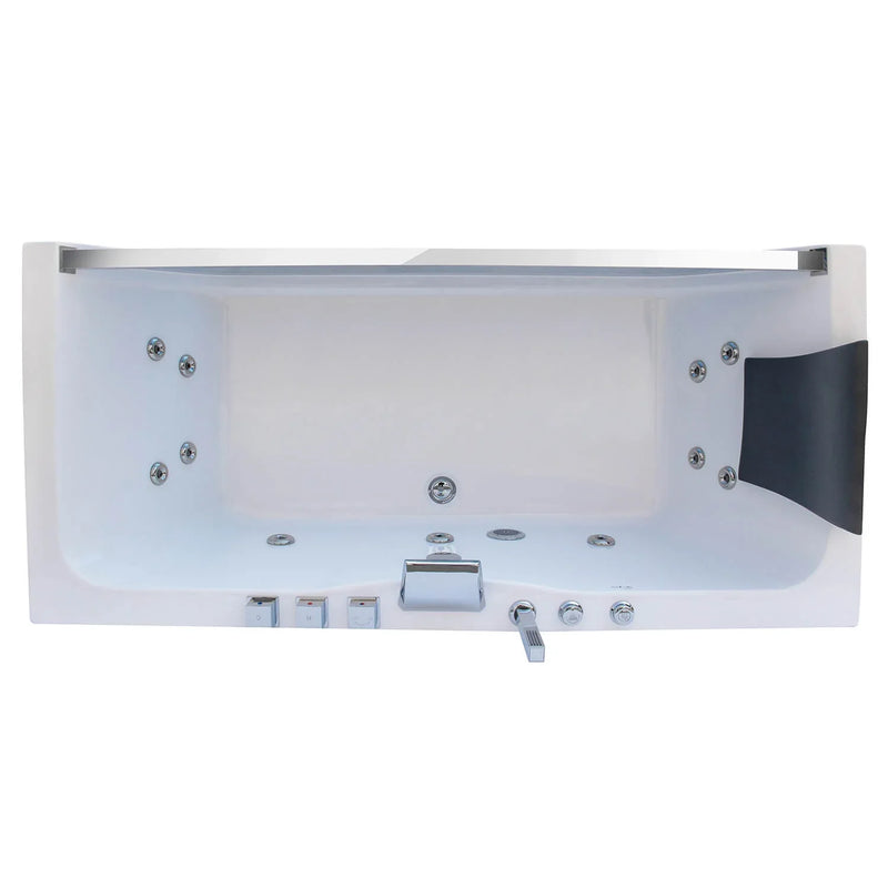 Empava 67" Alcove Whirlpool LED Bathtub with Center Drain EMPV-67JT408LED, luxurious white acrylic, spa-inspired design