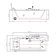 Empava 67" Alcove Whirlpool LED Bathtub with Center Drain EMPV-67JT408LED, luxury white acrylic, modern design