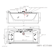 Empava 67" Alcove Whirlpool LED Bathtub with Center Drain EMPV-67JT408LED, luxurious white acrylic, modern design