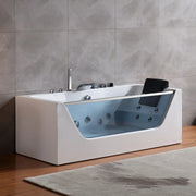 Empava 67" Alcove Whirlpool LED Bathtub with Center Drain EMPV-67JT408LED, luxurious white acrylic, spa-inspired design