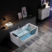Empava 67" Alcove Whirlpool LED Bathtub with Center Drain EMPV-67JT408LED, luxurious white acrylic, modern design