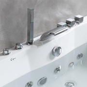 Empava 67" Alcove Whirlpool LED Bathtub with Center Drain EMPV-67JT408LED, luxurious white acrylic, spa-inspired design