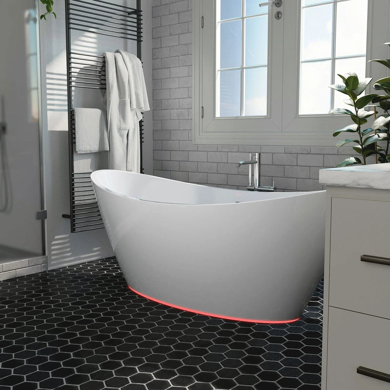 Empava 67" Freestanding Soaking LED Tub with Center Drain EMPV-67FT1518LED in sleek white acrylic, modern design